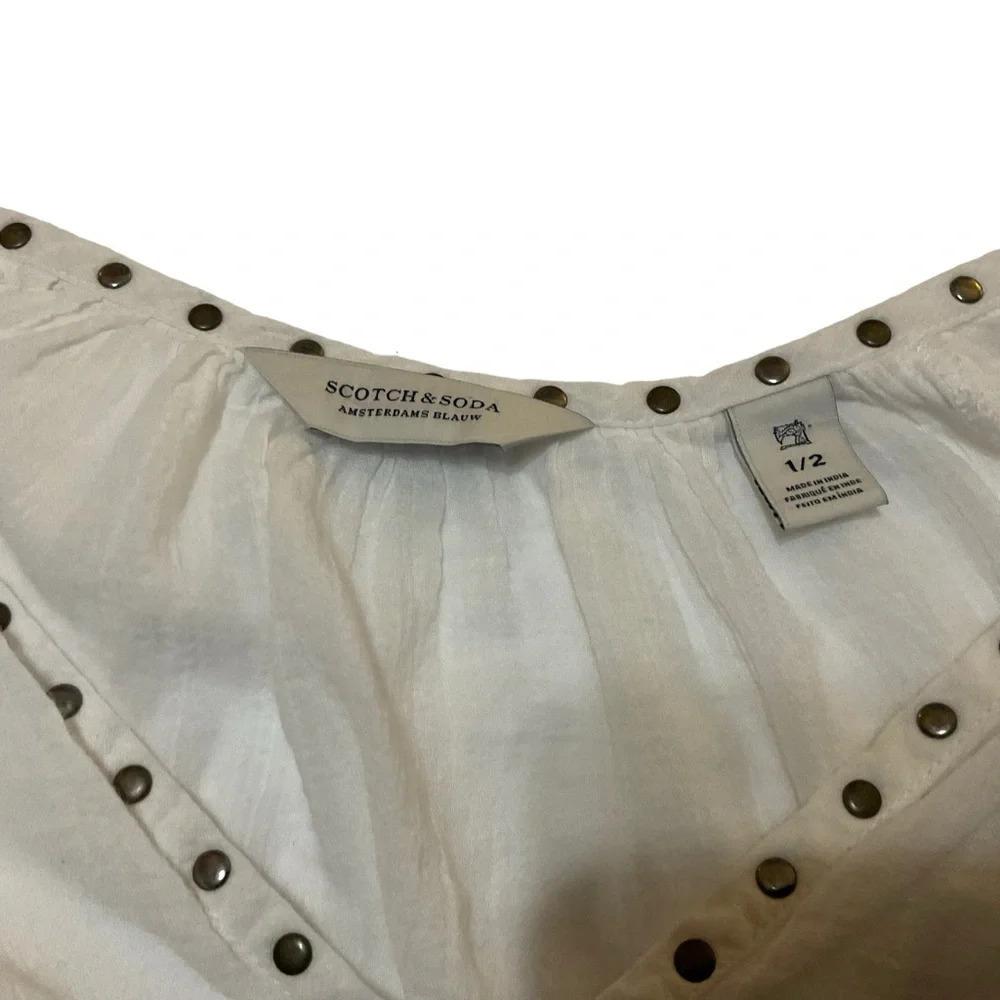 SCOTCH & SODA Embroidered Cotton Peasant Blouse size 1/2 comparable to a medium - Picture 7 of 11